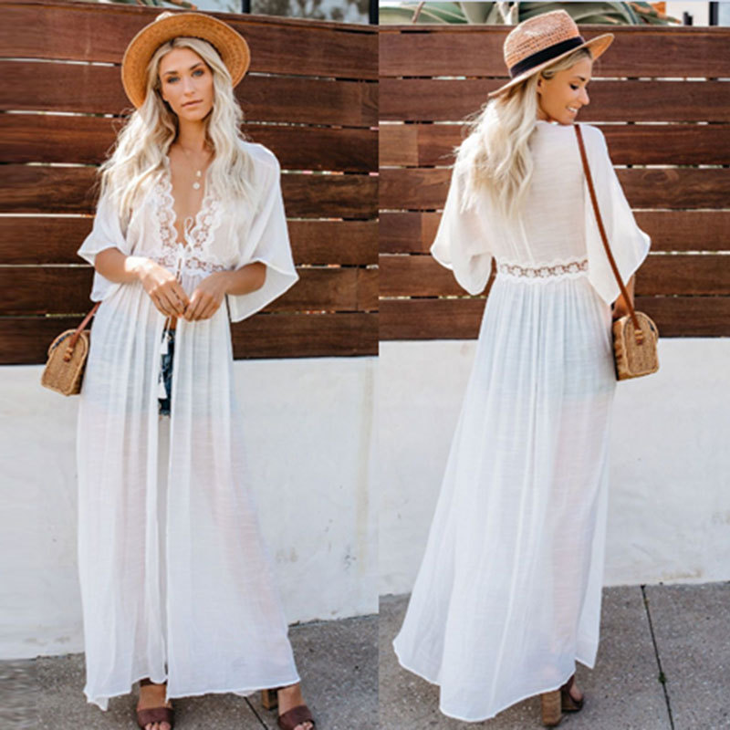 Kaftan Women Boho - Women Beach Dress Swimwear Sexy Lace