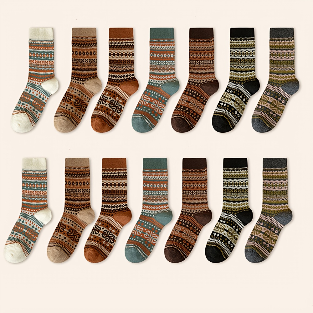 Retro 7-Color Mid-Calf Socks f - Winter Ethnic Fashion For Women บทวิจารณ์และราคา
