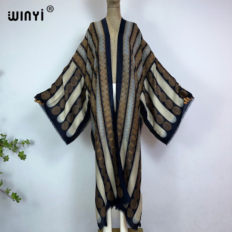 WINYI kimono summer geometric  - Kaftan Women Boho บทวิจารณ์และราคา