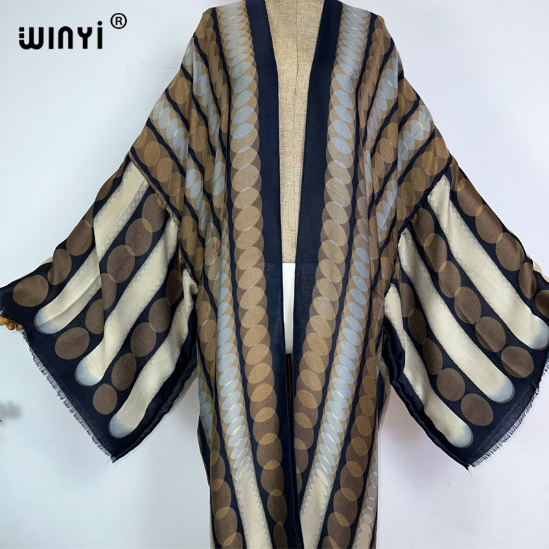 WINYI kimono summer geometric  - Kaftan Women Boho บทวิจารณ์และราคา