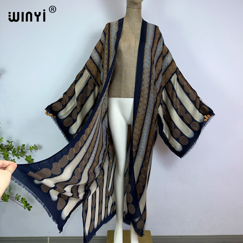 WINYI kimono summer geometric  - Kaftan Women Boho บทวิจารณ์และราคา