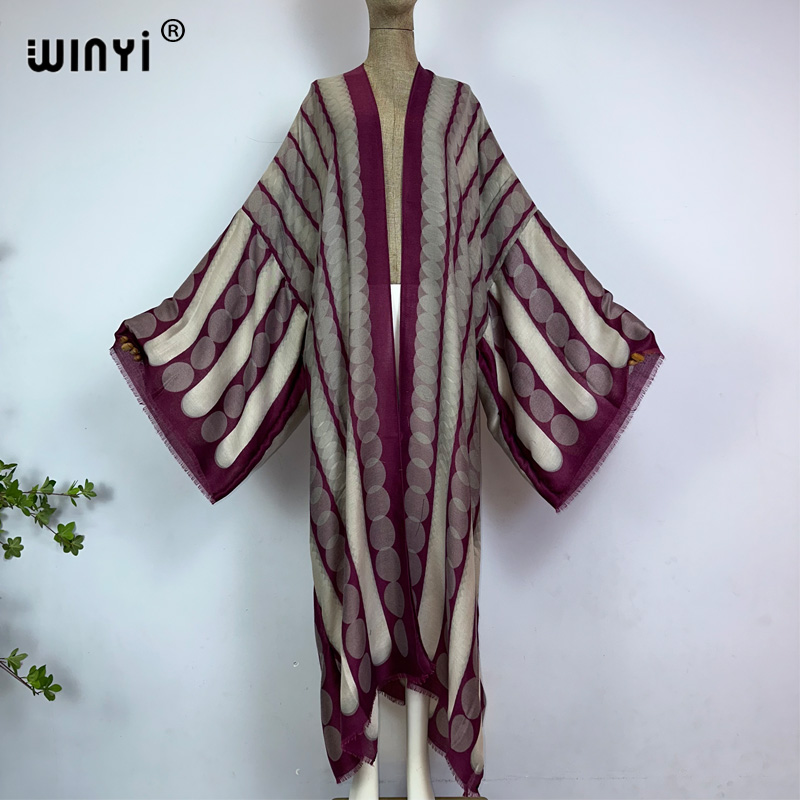 WINYI kimono summer geometric  - Kaftan Women Boho บทวิจารณ์และราคา
