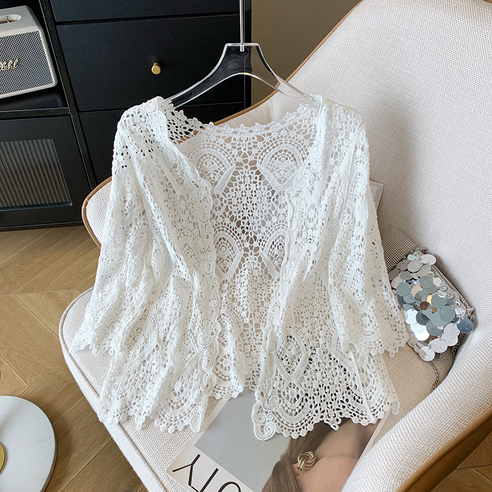 Sheer Crochet Cardigan Open Fr - Kaftan Women Boho บทวิจารณ์และราคา