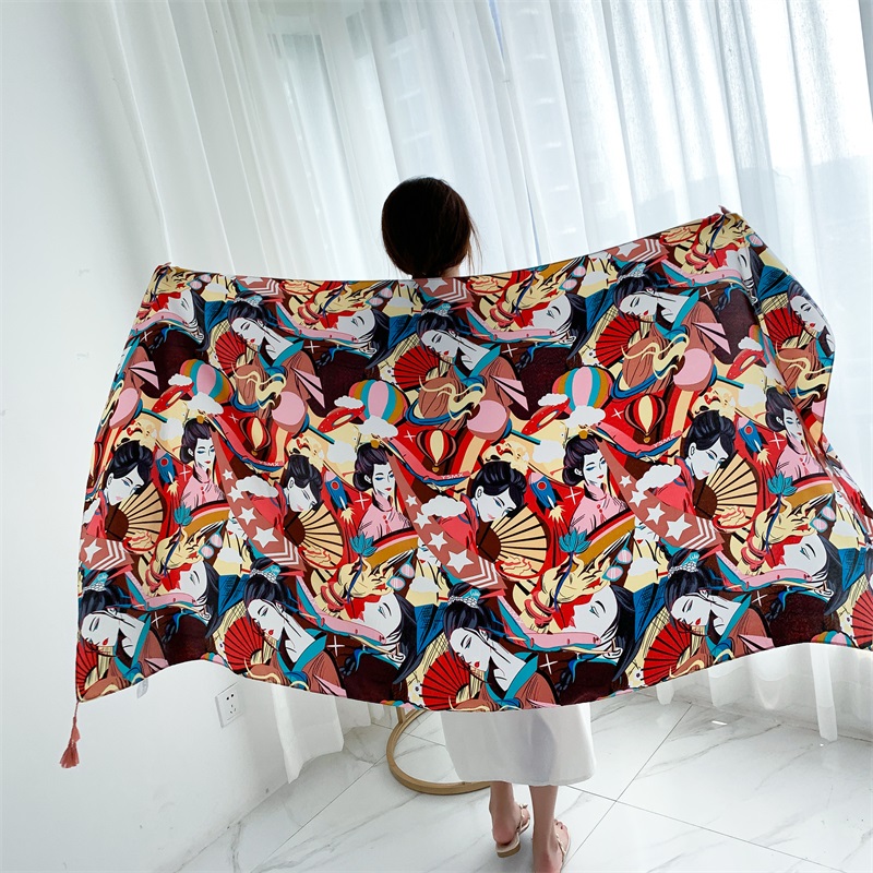 90x185cm Cotton Linen Print Su - Kaftan Women Boho บทวิจารณ์และราคา
